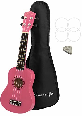 World Rhythm World Rhythm ukulele sopranowe - początkujący sopran uke w różowym wykończeniu z torbą na Gig, zapasowe struny ukulele i filcowa kostka WR-304