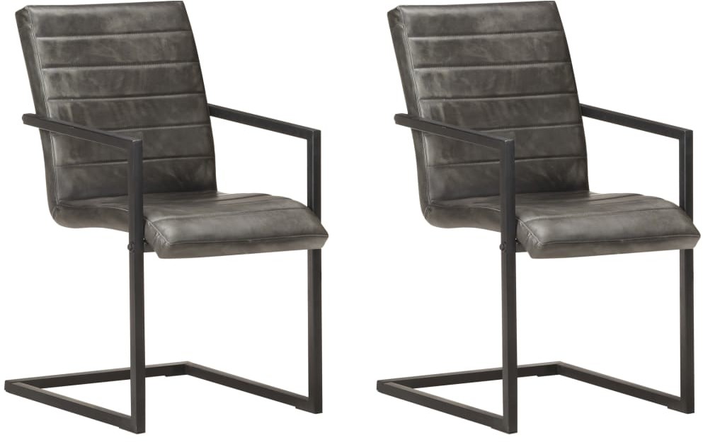 vidaXL Krzesła stołowe, wspornikowe, 2 szt., szare, skóra naturalna 321842