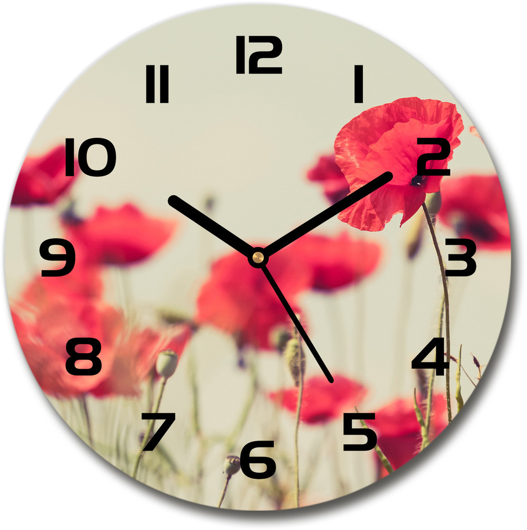 Zegar szklany okrągły Polne maki