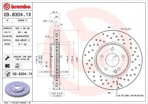 Brembo 09.8304.1 X tarcze hamulcowe 09.8304.1X