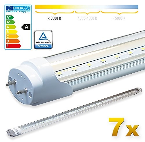 LEDVero SMD lampa jarzeniowa LED z certyfikatem TÜV w kolorze neutralnym białym  świetlówka T8 G13 Tube z przezroczystą pokrywą, ciepła biel, 7 szt. LEDRF117