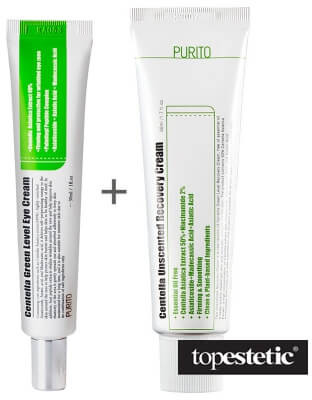 Purito Purito Centella Green Level Eye Cream + Centella Unscented Recovery Cream ZESTAW Krem pod oczy na bazie Wąkrotki Azjatyckiej 30 ml + Regenerujący krem na bazie wąkroty azjatyckiej (bezzapachowy) 50 ml