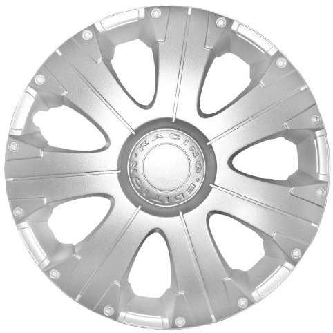 PETEX Petex rb52221 kołpaki ozdobne przysłony Racing 1 kieszeń lakierowany Materiał: ABS w pudełku, srebrny  4-częściowy zestaw, 38 cm (15) RB522215