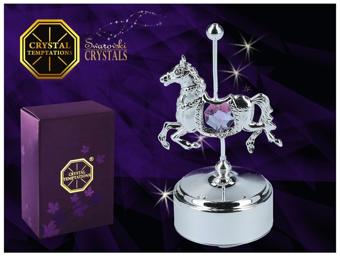 Pozytywka konik  Swarovski | Rozmiar: H 11 cm Fi 6 cm | Kolor: Różowy | SKU: HP122-3020
