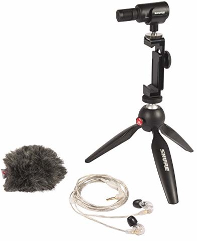 Shure Przenośny zestaw wideo ze słuchawkami SE215, zestawem wideo MV88+ i AMV88-Fur Windjammer MV88+SE215-CL-EFS