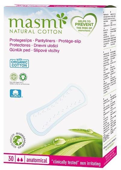 Masmi Pantyliners wkładki higieniczne o anatomicznym kształcie z bawełny organicznej 30szt 95252-uniw