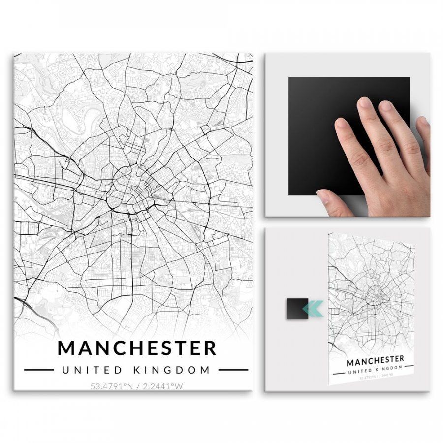 Pix4home Plakat metalowy Mapa B&W Manchester L POS-L-04025