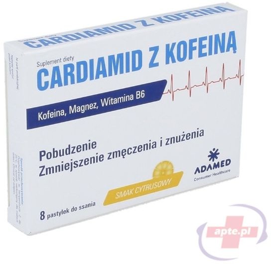 Cardiamid z kofeiną x8 pastylek do ssania o smaku cytrusowym
