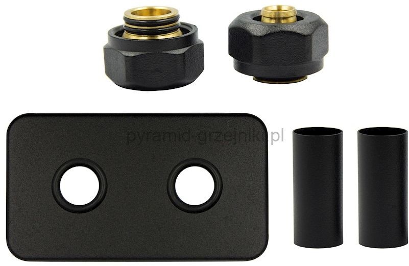 Vario Term Zestaw maskujący rozety + tuleje + złączki Cu/Pex x GW3/4 - czarny str. instalacja alu-pex - PEX rozeta prostokątna ZMRP2P16X3/4/14