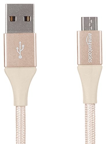 AmazonBasics Double Braided Nylon USB 2.0 A to Micro B Cable, złoto 1,8 m L6LU2022-CS-R