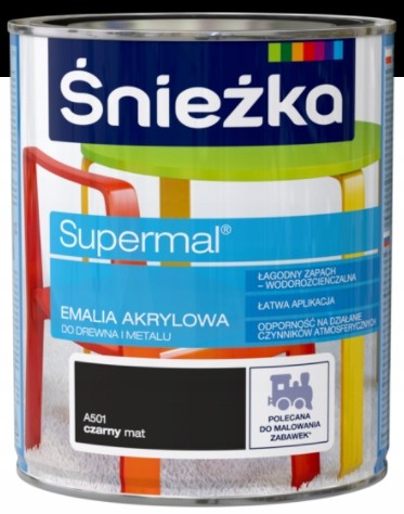 Śnieżka Supermal Emalia Akrylowa 0,8L Czarny Mat