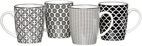Ritzenhoff & Breker talerz deserowy-zestaw naczyń takv, 4-częściowy, średnica 22 cm, porcelana, biała/czarna, 8  x  8  x  10.50 cm Kaffeebecher-Set Takeo, 4-teilig
