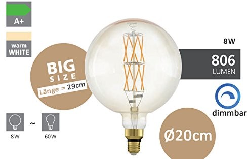 Eglo Vintage E27 LED żarówka 8 W 806lm 2100 K G200 Globe 290 X 200 mm (11687)
