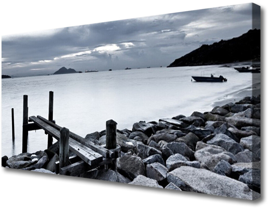 PL Tulup Obraz na Płótnie Plaża Kamienie Krajobraz 125x50cm