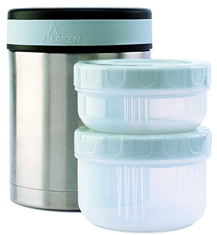 Laken Prześcieradło Thermo Insulated Stainless Steel termos do żywności 1 litr + 2 PP kontener, Plain P10
