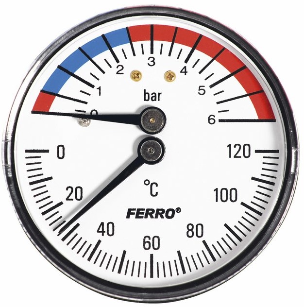 Ferro Termomanometr 6 bar 0-120 1/2 Axial