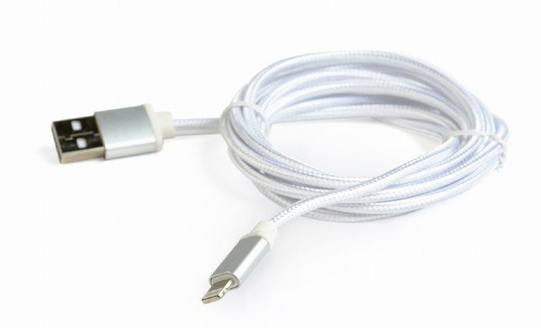 Gembird Kabel USB oplot tekstyl 8pin/1.8m/iPhone/srebrny (CCB-MUSB2B-AMLM-6-S)