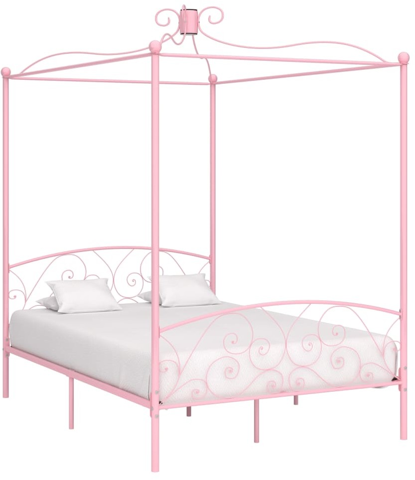 vidaXL Rama łóżka z baldachimem, różowa, metalowa, 120 x 200 cm
