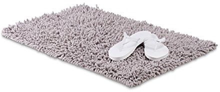Relaxdays mat dywan shaggy, ręcznie wykonany długi włos dywan bawełna, antypoślizgowy dywanik łazienkowy w 2 rozmiarach, szare, szary, 80x50 cm 10021060_562