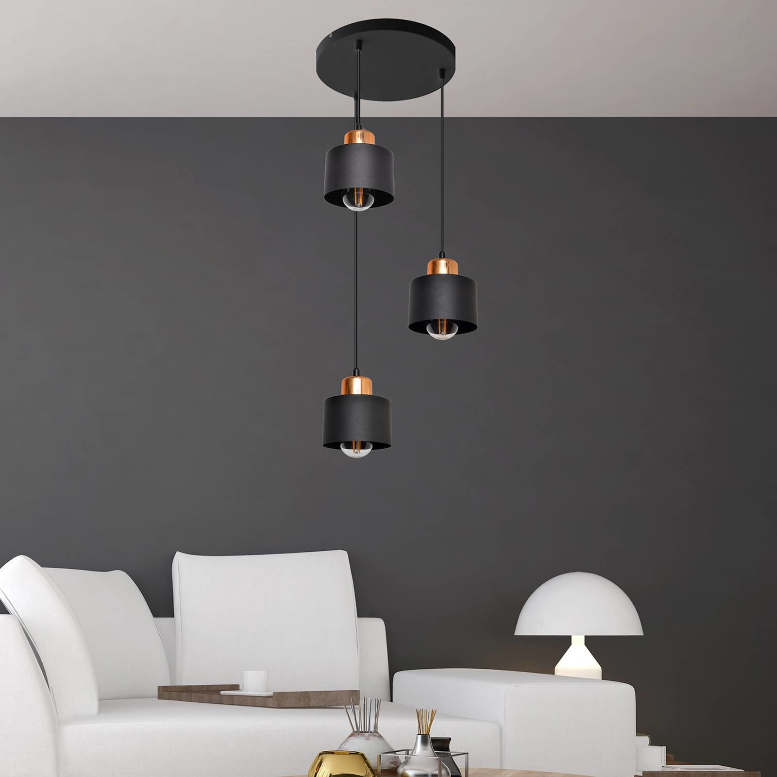 Euluna Lampa wisząca Edison II, okrągła, 3-punktowa
