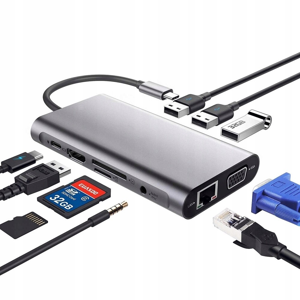 Adapter Hub 10w1 Usb-c Hdmi 4K do MacBook Vga Sd