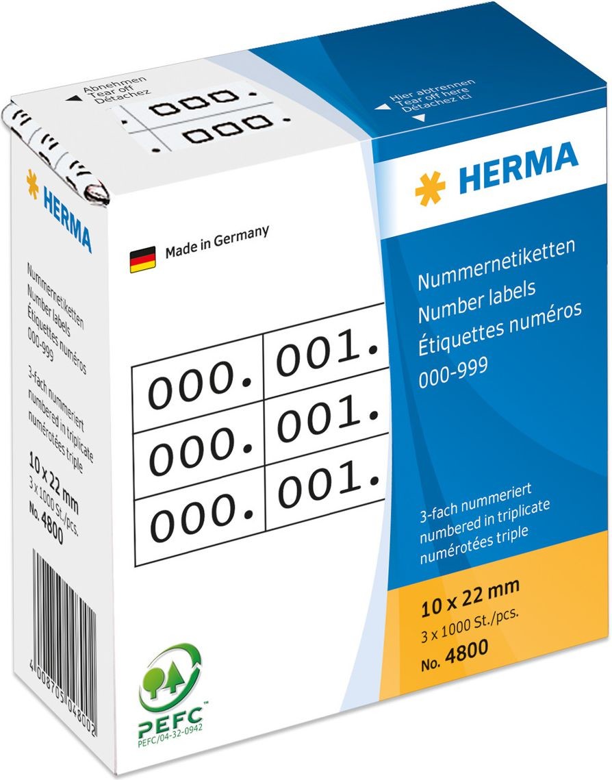 Herma Nummernetik. 3fach selbstkl. 10x22 mm wei/schwarz - 4800