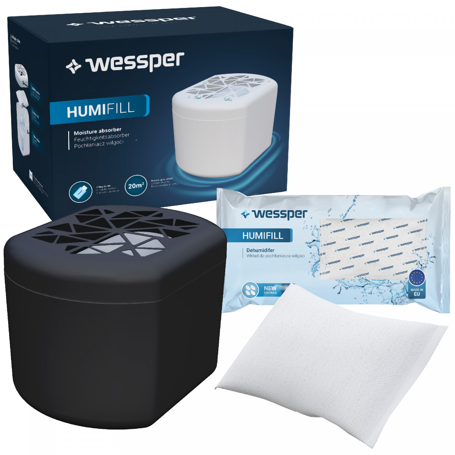 Wessper Pochłaniacz wilgoci Wessper HumiFill z wkładem 250g - Czarny