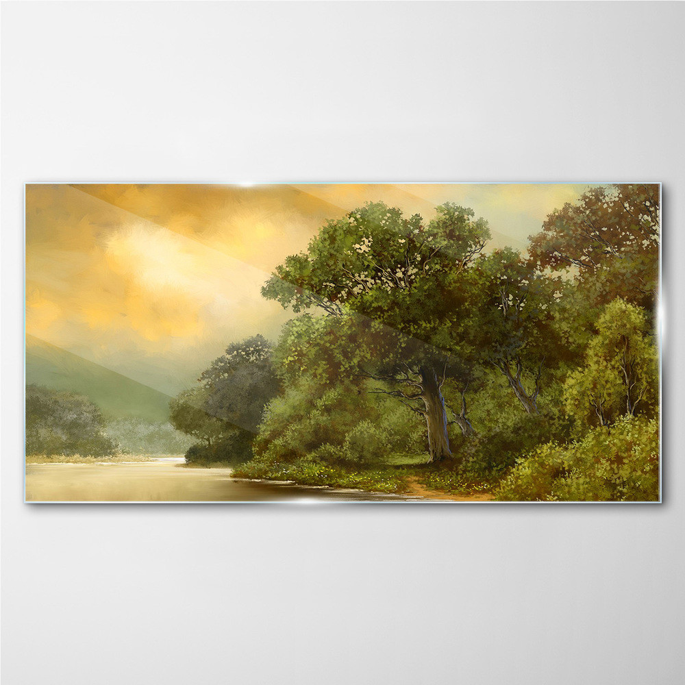 PL Coloray Obraz na Szkle las rzeka niebo 100x50cm