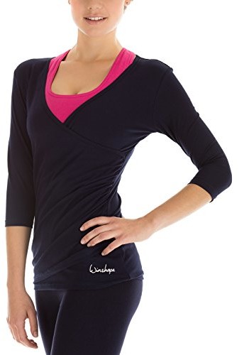 WINSHAPE Winshape Damska koszulka z rękawami 3/4 o wyglądzie owijania, fitness, joga, pilates, czas wolny, WS3-NIGHT-BLUE-L WS3-NIGHT-BLUE-L_night blue_L