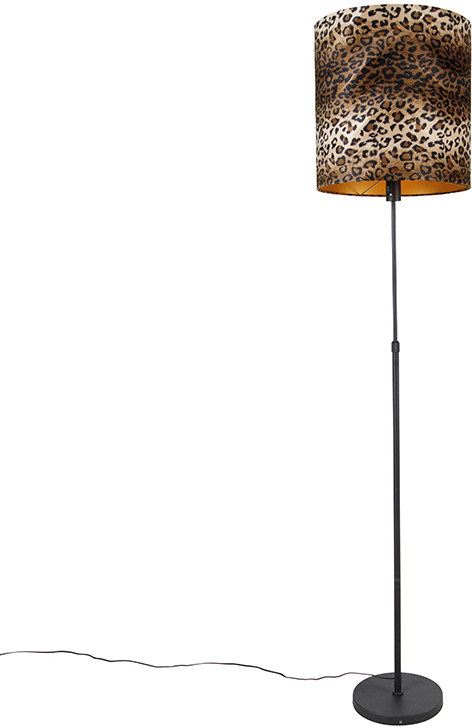 QAZQA Lampa podłogowa regulowana czarna klosz welurowy panterka 40cm - Parte