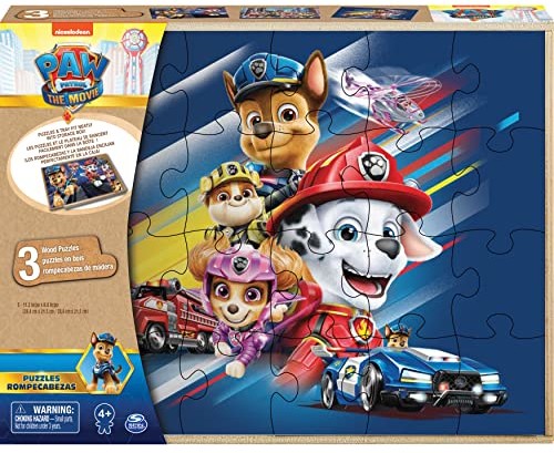 Spin Master Games Spin Master Games 6028789 3 drewniane puzzle w drewnianym pudełku - motywy puzzli z PAW Patrolu: Film kinowy 6028789