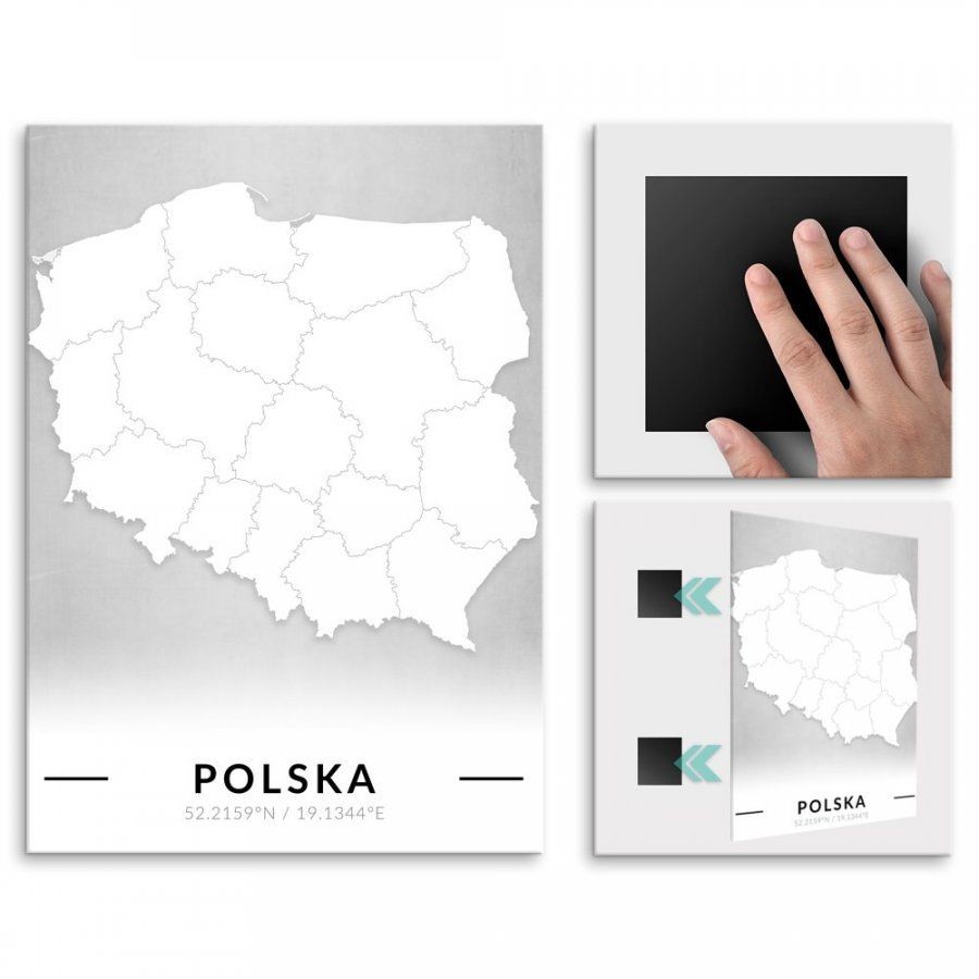 Pix4home Plakat metalowy Mapa B&W Polska L POS-L-03958