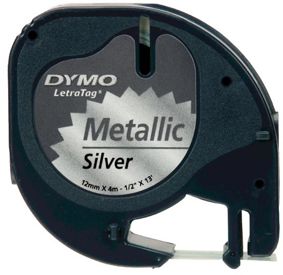 Dymo oryginalny taśma do drukarek etykiet, S0721730, czarny druk/srebrny podkład, 4m, 12mm S0721730