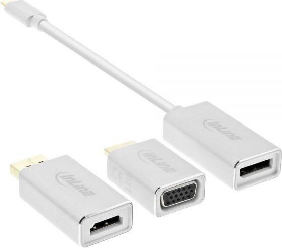 InLine Adapter USB Uniwersalna Karta Graficzna do laptopa na USB-C DisplayPort HDMI VGA 4K srebrna 64109S