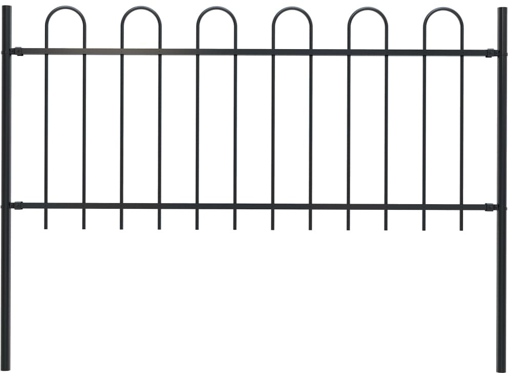 Panel ogrodzeniowy z zaokrąglonymi końcami, 1,7 x 1 m, czarny