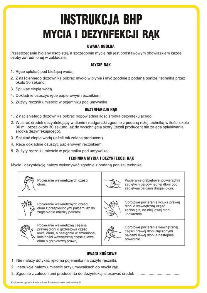 Znak informacyjny INSTRUKCJA DEZYNFEKCJI RĄK