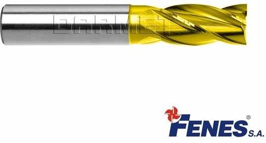 FENES Frez 4-ostrzowy trzpieniowy, krótki z chwytem walcowym DIN844-A K-N, HSS TiN Golden Line - 12MM - 0641-516-100-120