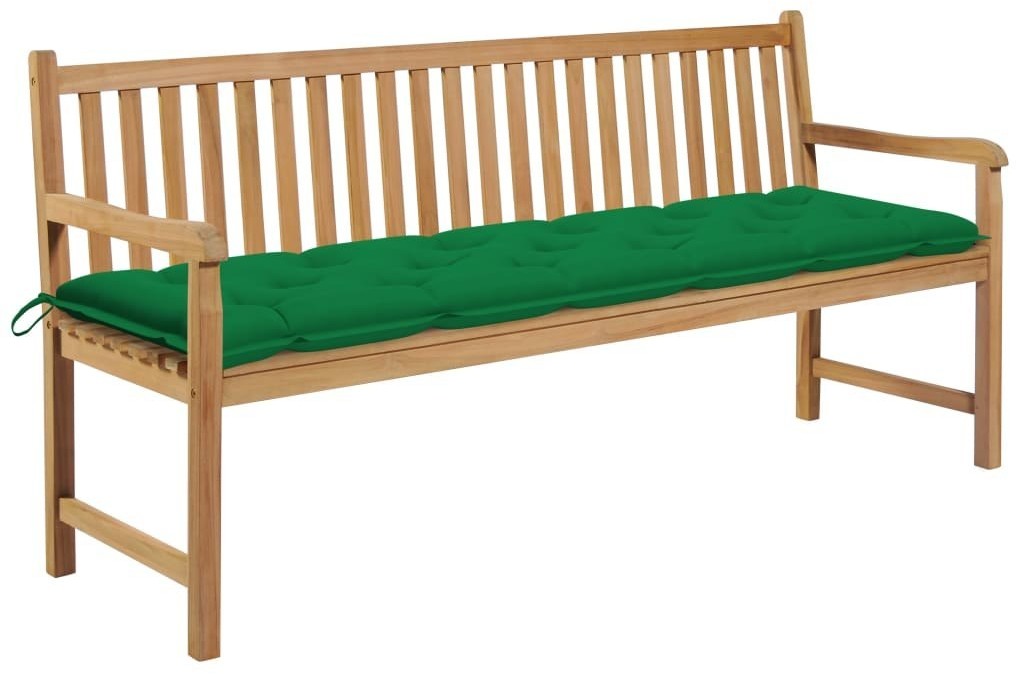 vidaXL Ławka ogrodowa z zieloną poduszką, 175 cm, lite drewno tekowe 3062804