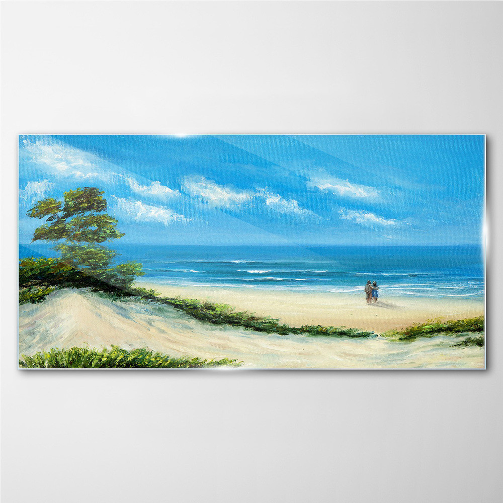 PL Coloray Obraz Szklany wybrzeże para plaża morze 100x50cm