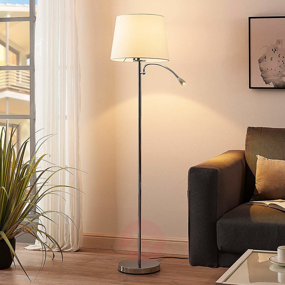 Lampenwelt COM Benjiro lampa stojąca z lampką LED do czytania
