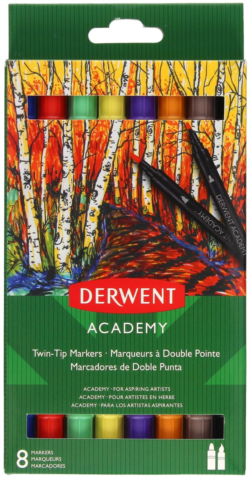 DERWENT Markery artystyczne dwustronne 8kol brush + fine Derwent Academy 98206