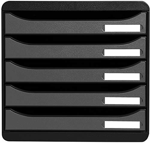 Exacompta Exacompta 309738D organizer Premium Big Box Plus Metallic 5 szuflad o dużej pojemności pojemnik na dokumenty A4+ dla większej ilości miejsca na biurku szafka srebrno-czarna