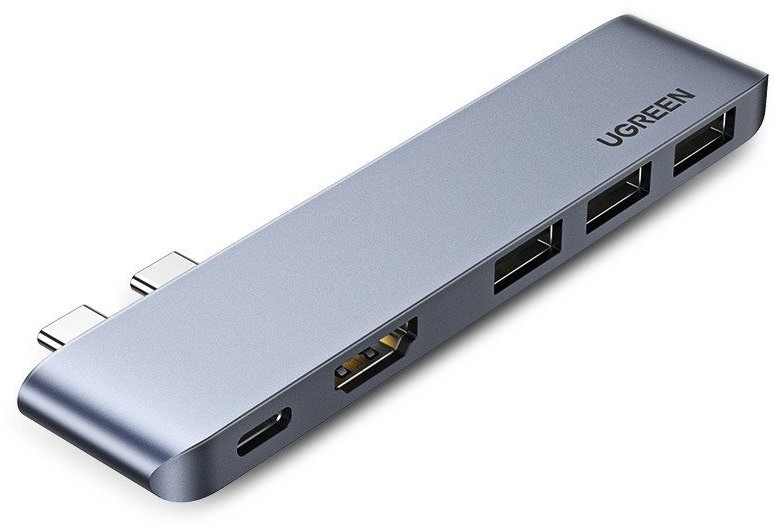Ugreen Ugreen wielofunkcyjny HUB 2x USB Typ C na USB Typ C PD (Thunderbolt 3, 100W, 4K@60 Hz, 10 Gbps) / HDMI 4K@30 Hz / 3x USB 3.0 do MacBook Pro / Air szary (60559) 60559