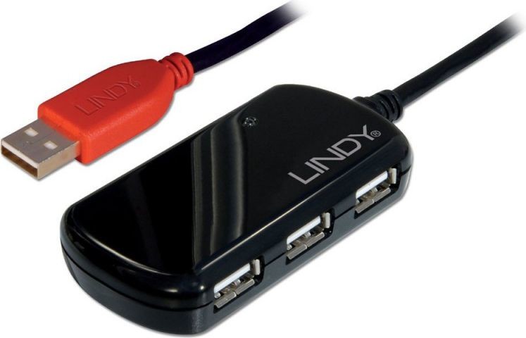 HUB USB LINDY USB-HUB 2.0 Active Extens Hub Pro 12m 4 Port USB 2 mit Net 42783