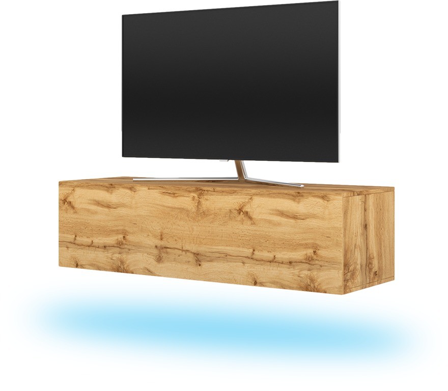 SELSEY SELSEY Szafka RTV Skylara w kolorze dąb wotan z niebieskim LED