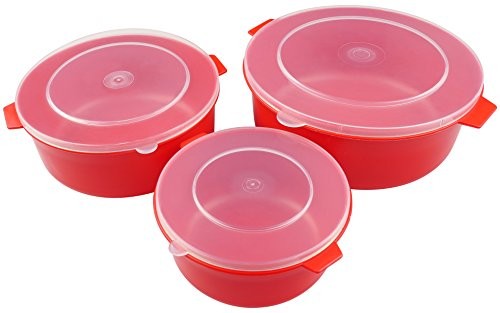 JWP -miski do przechowywania z pokrywką potraw, zestaw, czerwony, firmy żywności z 3 4039