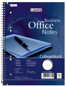 Landré Odcinanie landre 100050259 Kołonotatnik Office, A5, 80 arkuszy, w kratkę krawędzi, 70 G/M KW., 5-Pack 100050258