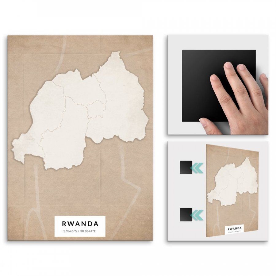 Pix4home Plakat metalowy Mapa Vintage Rwanda L POS-L-04358