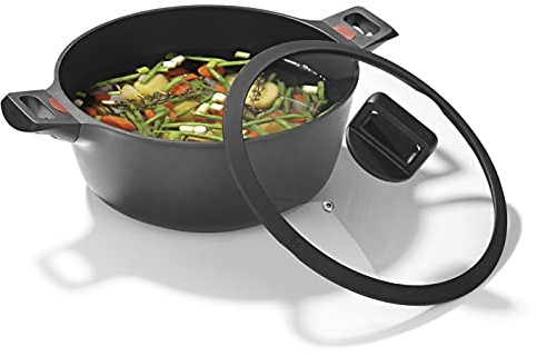 N8WERK N8WERK Garnek z odlewu aluminiowego w wersji Midnight | 28 cm | wskaźnik temperatury barwowej | Nadaje się do wszystkich rodzajów kuchenek | 3-warstwowa powłoka do smażenia bez przypalania 02708