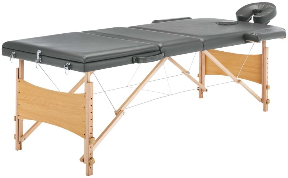 VidaXL Stół do masażu z 3 strefami, drewniana rama, antracyt, 186x68cm 110172         VidaXL